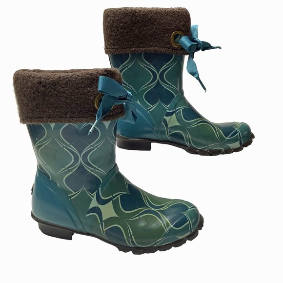 BOGS Becca Teal Swirl Print Fleece Lined Mid Calf Boots - Picture 8 of 10